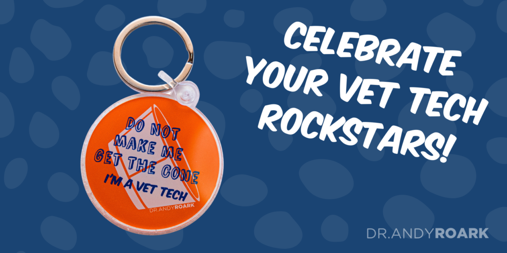 celebrate your vet tech rockstars! Image of cone of shame keychain