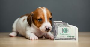 puppy with chewed 100 dollar bill