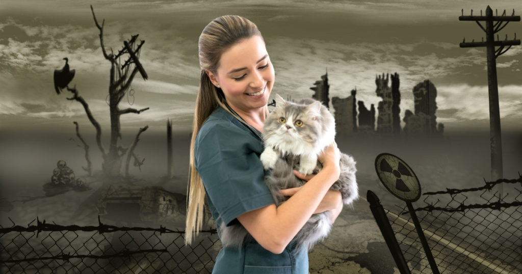 veterinarian and cat during the apocalypse
