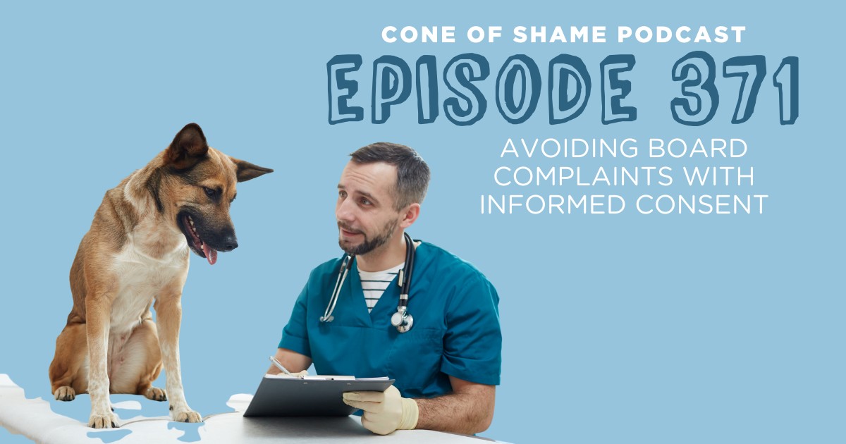 dog looking over paperwork clipboard with veterinarian