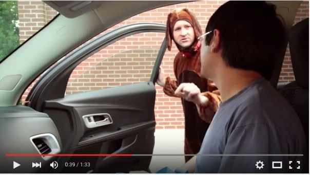 Dog leaves man in car